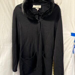 The Works Saks Fifth Avenue Wool Blend Cardigan Coat Italy M Faux Fur Collar